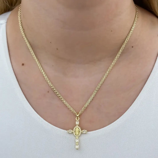 Cadena De Dama De Tejido Chino De 50cm-3mm De Grosor Con Dije De Cruz De La Virgen De Guadalupe Cristal