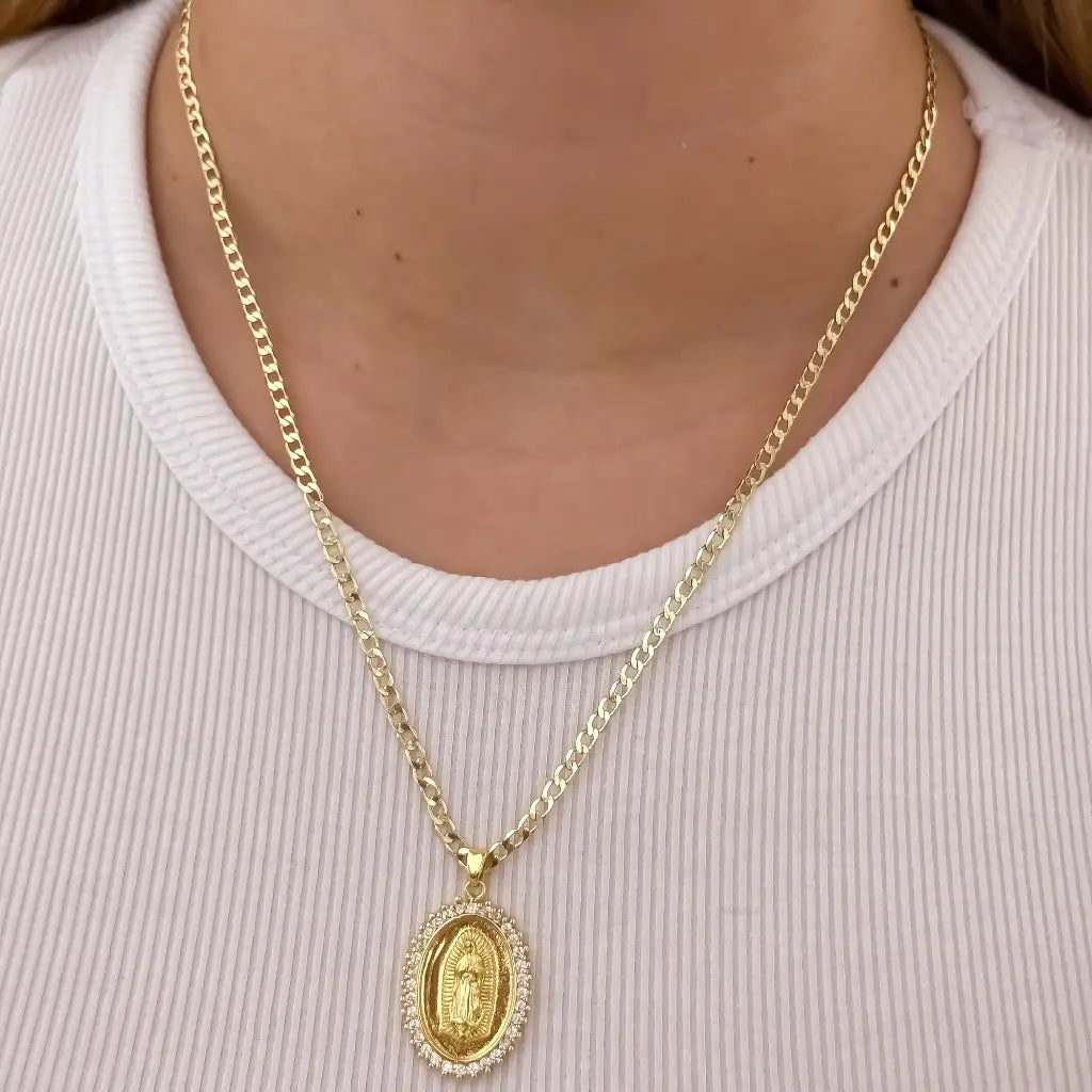 Cadena De Dama De Tejido Cubana De 50cm-4mm De Grosor Con Dije De La Virgen De Guadalupe