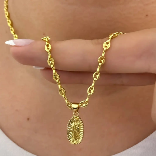 Cadena De Dama De Tejido Gucci De 50cm-3mm De Grosor Con Dije De La Virgen De Guadalupe