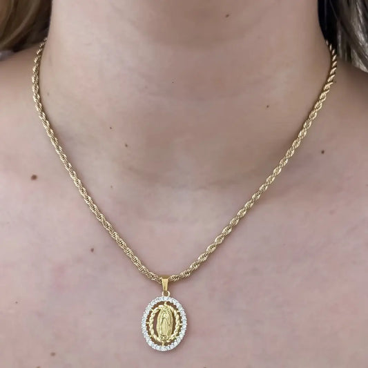 Cadena De Dama De Tejido Lazo De 50cm-3mm De Grosor Con Dije De La Virgen De Guadalupe