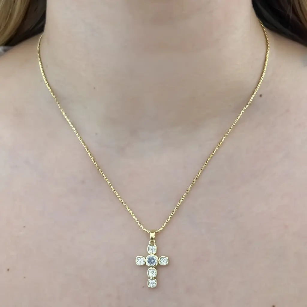 Cadena De Dama De Tejido Veneciano De 50cm-1mm De Grosor Con Dije De Cruz Cristal