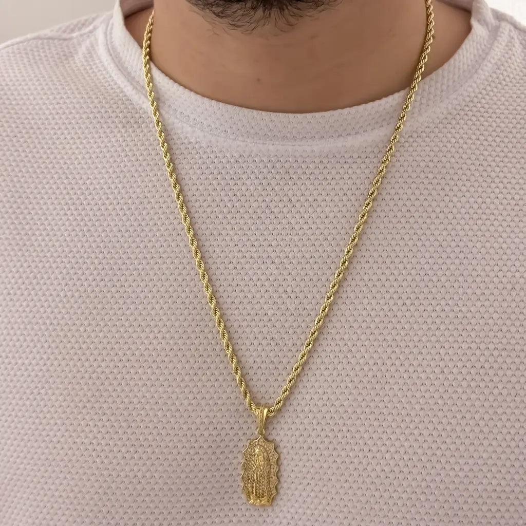 Cadena Para Caballero De Tejido Lazo De 50cm-3mm De Grosor Con Dije De La Virgen De Guadalupe Cristal