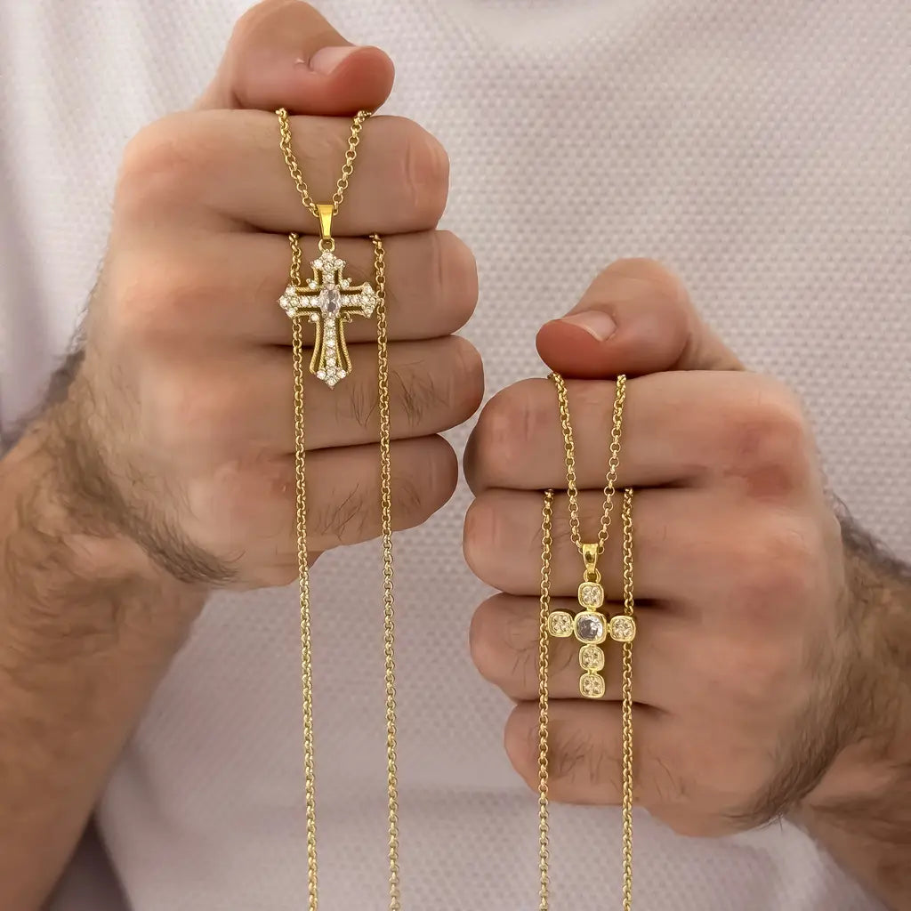 Cadenas Para Parejas De Tejido Aros Con Dijes De Cruces Blancas