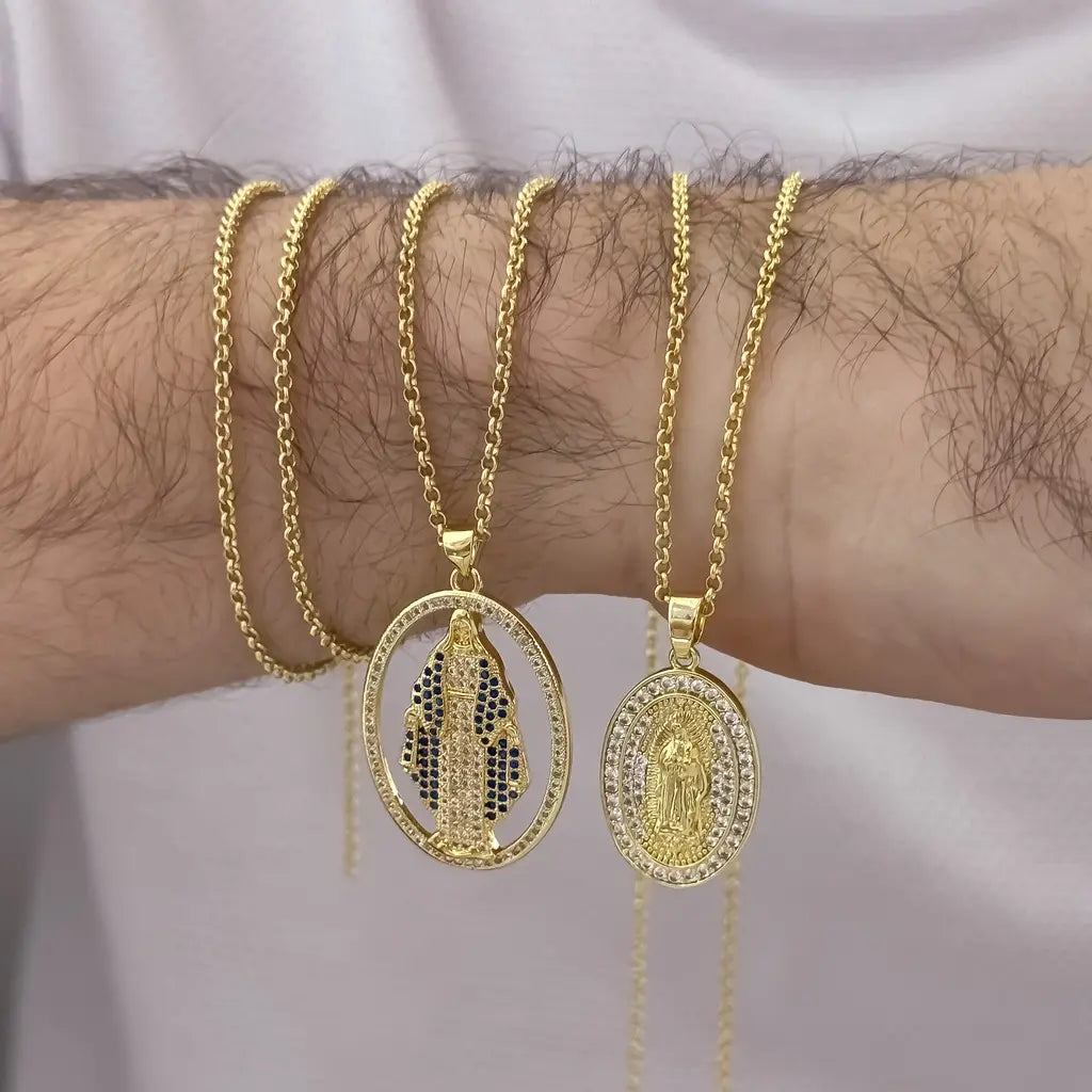 Cadenas Para Parejas De Tejido Aros Con Dijes De La Virgen De Guadalupe Y Dije De La Virgen Milagrosa