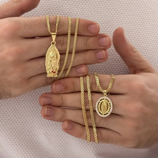Cadenas Para Parejas De Tejido Chino Con Dijes De La Virgen De Guadalupe