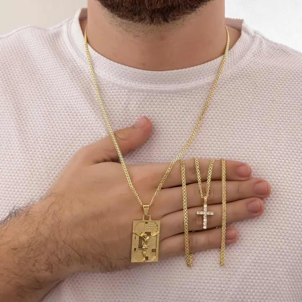 Cadenas Para Parejas De Tejido Chino Con Dijes De Placa De Crucifijo Y Cruz Cristal