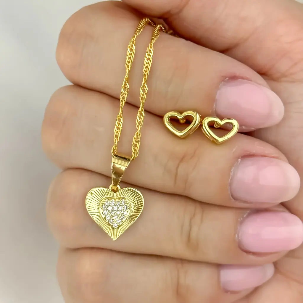 Conjunto De Dama Con Cadena De Tejido Singapur Con Dije Y Topos De Corazón + Envío Gratis