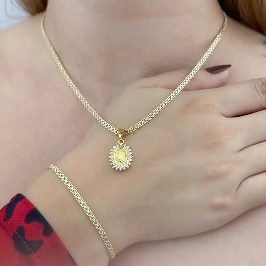 Conjunto De Dama De Tejido Chino Con Cadena, Esclava Y  Dije De La Virgen De Guadalupe