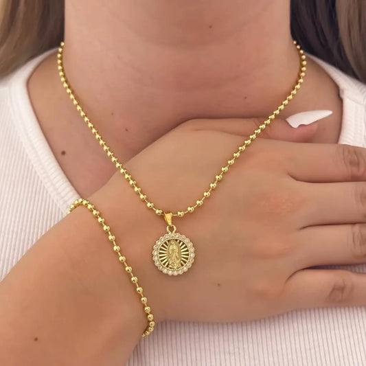 Conjunto De Dama De Tejido Militar Con Dije De La Virgen De Guadalupe Cristal