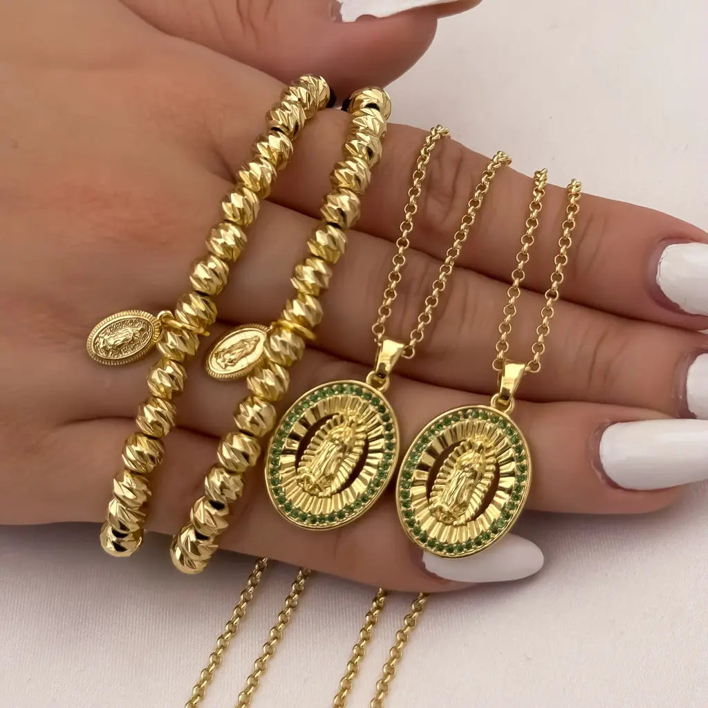 Conjuntos Para Parejas Con Cadenas De Tejido Aros, Dijes De La Virgen De Guadalupe Y Manillas Italianas Con Dijes De La Virgen De Guadalupe