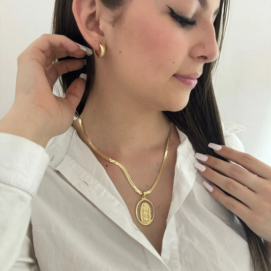 Cadena Tejido Serpiente Dama 50cm-5mm de Grosor + Dije Gratis Virgen Guadalupe  + Envio Gratis