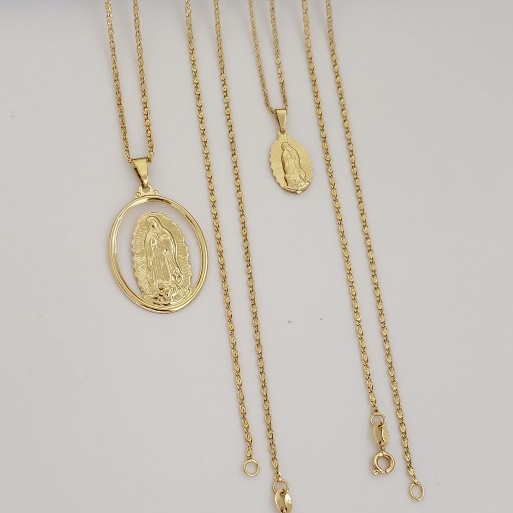 Conjunto de Cadenas para Parejas Tejido Caracol  Dama 40cm/2mm Hombre 50cm/2mm + Dije Gratis Virgen Guadalupe + Envio Gratis