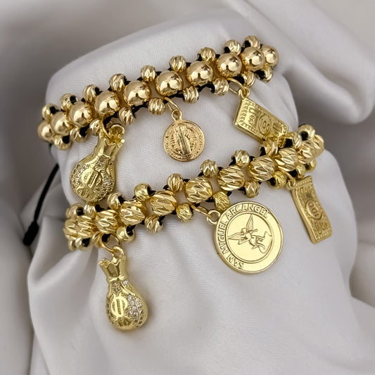 Promoción de 2 Pulseras Para Parejas  Doble Carril  de Abundancia y Protección en Balin Liso de 4mm y Italiano en Oro Laminado 18k con Garantía de por vida