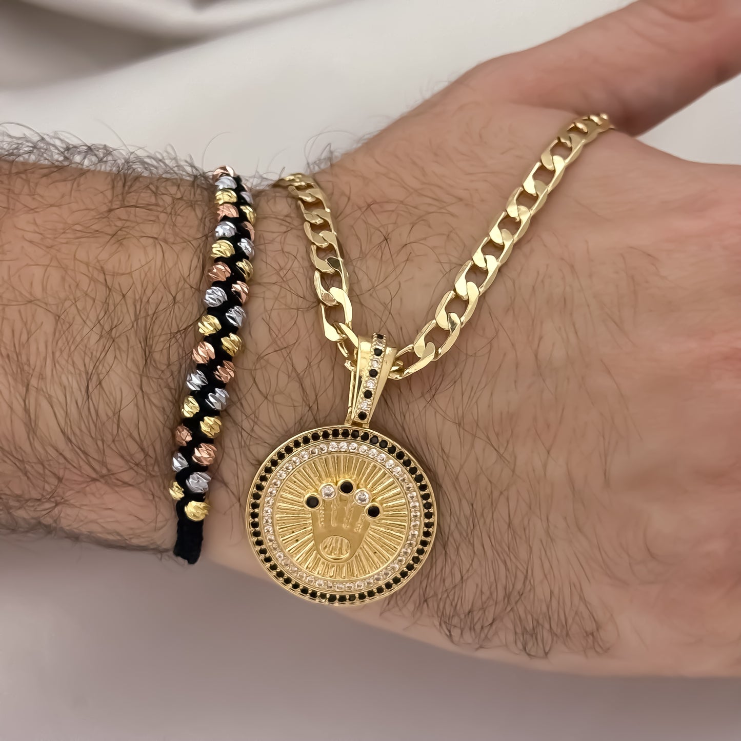Cadena Cubana Gruesa de 60cm de 5mm + Corona Rolex con Micro Circones + Pulsera 3 Oros  Doble Carril en Balin Italiano de 4mm e