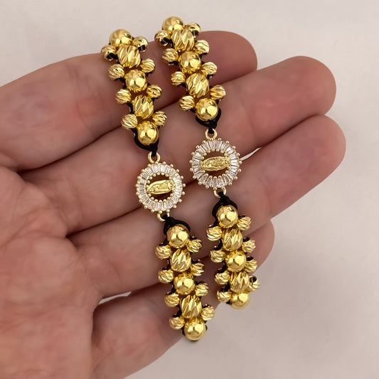 Promoción de 2 Pulseras para Parejas en Balin Italiano de 5mm en Oro  Amarillo con Medalla protectora de Virgen de Guadalupe en Oro Laminado 18k con Garantía de por vida