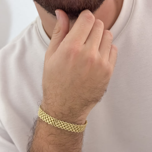 Pulsera Tejido  Chino Gruesa de Hombre de 10mm de Grosor en Oro Laminado 18k con Garantia de por vida