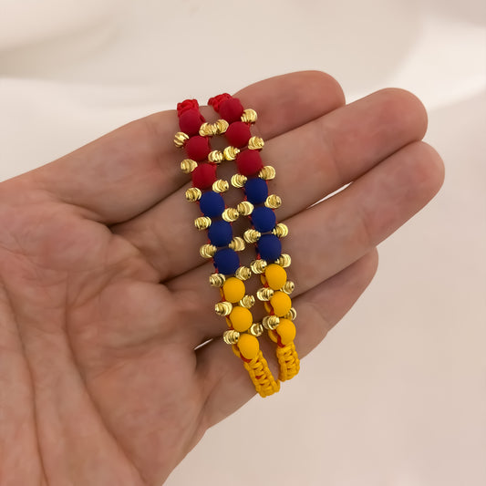 Pulseras Para Parejas  de Selección Colombia  en Balin Italiano de 6mm de 3 Tres Carriles en Oro Laminado 18k con Garantia de por vida