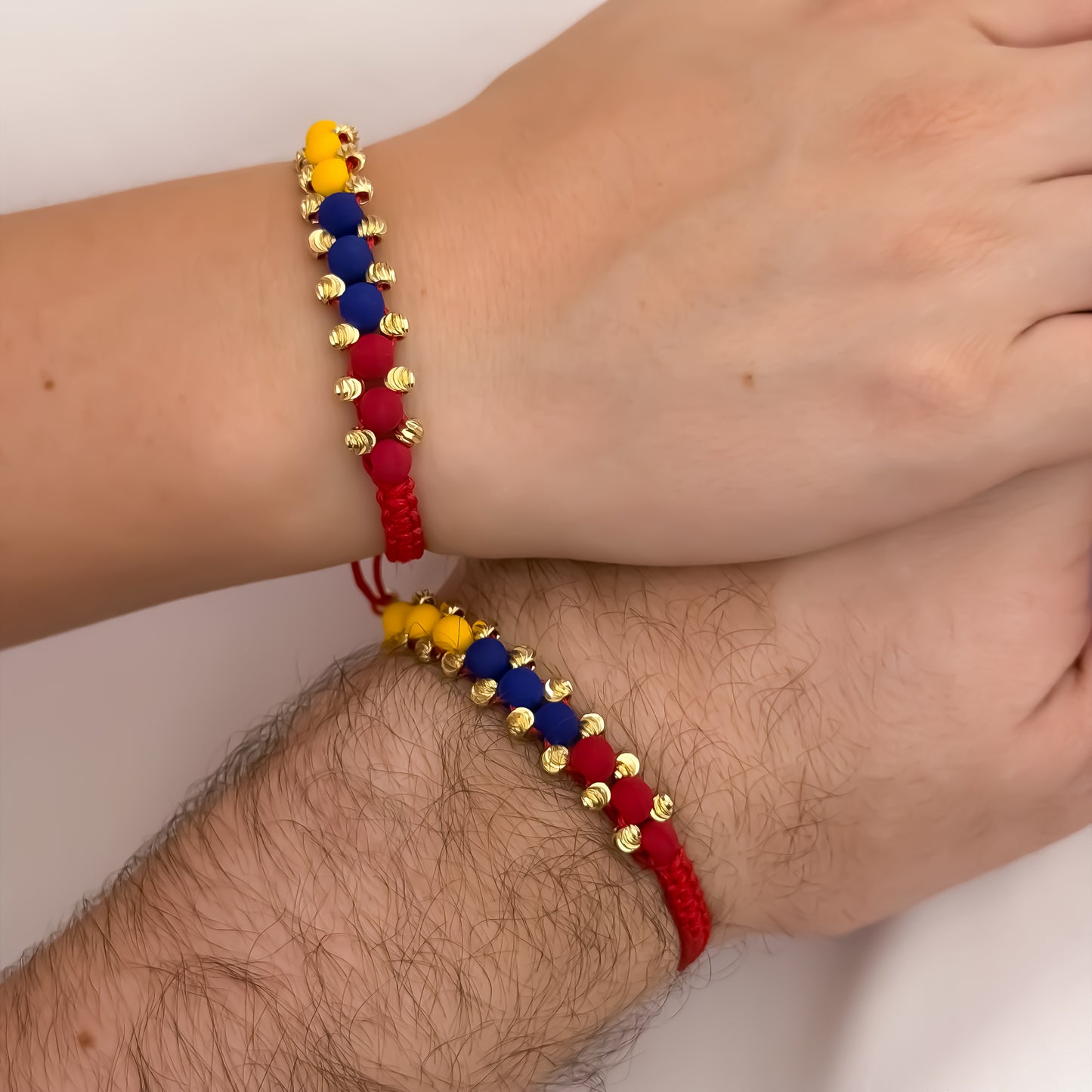 Pulseras Para Parejas  de Selección Colombia  en Balin Italiano de 6mm de 3 Tres Carriles en Oro Laminado 18k con Garantia de por vida