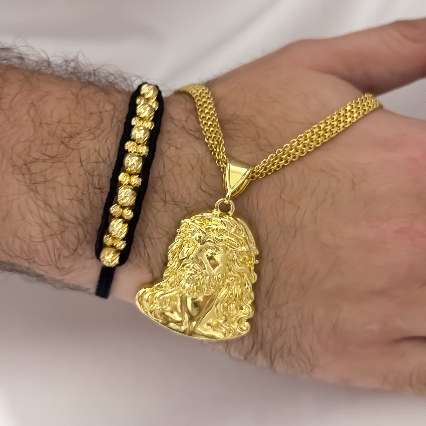 Cadena Tejido Chino de Hombre de 60cm de 5mm de Grosor + Rostro de  Jesus  Proteccion + Pulseras Balin Italiano Doble Carril en Oro Laminado 18k con Garantia de por vida