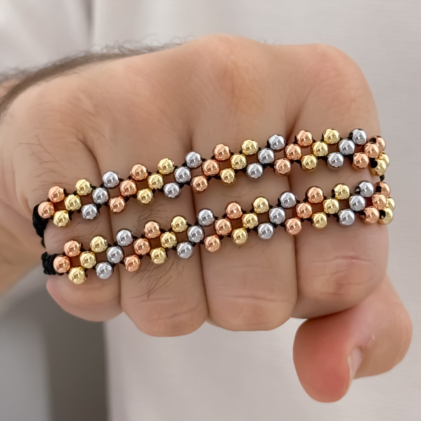 Juego de Pulseras para Parejas – 3 Oros en Balín de 4mm (3 Carriles) en Oro  Laminado 18k con Garantía de por vida