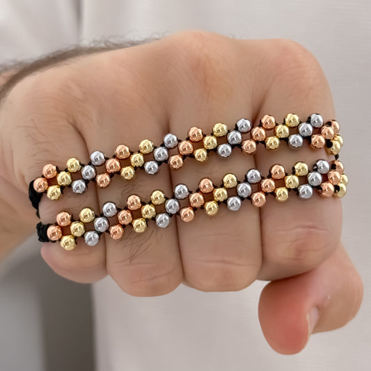 Juego de Pulseras para Parejas – 3 Oros en Balín de 4mm (3 Carriles) en Oro  Laminado 18k con Garantía de por vida