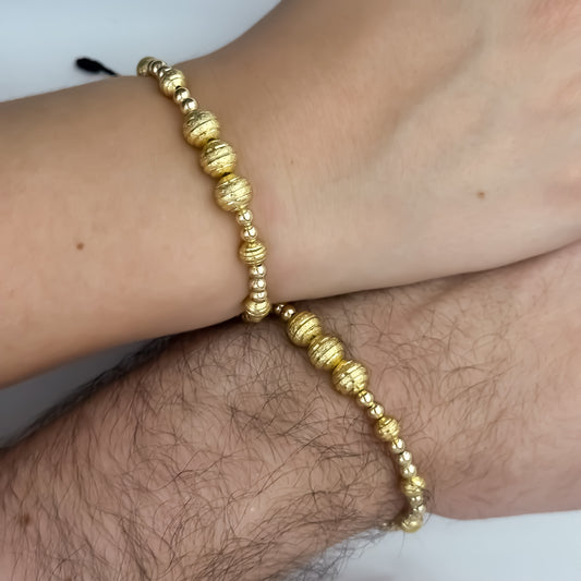 Promocion de Pulseras para Parejas Balin Diamantado de 6mm  y Liso de 4mm en Oro Laminado 18k con Garantia de por vida