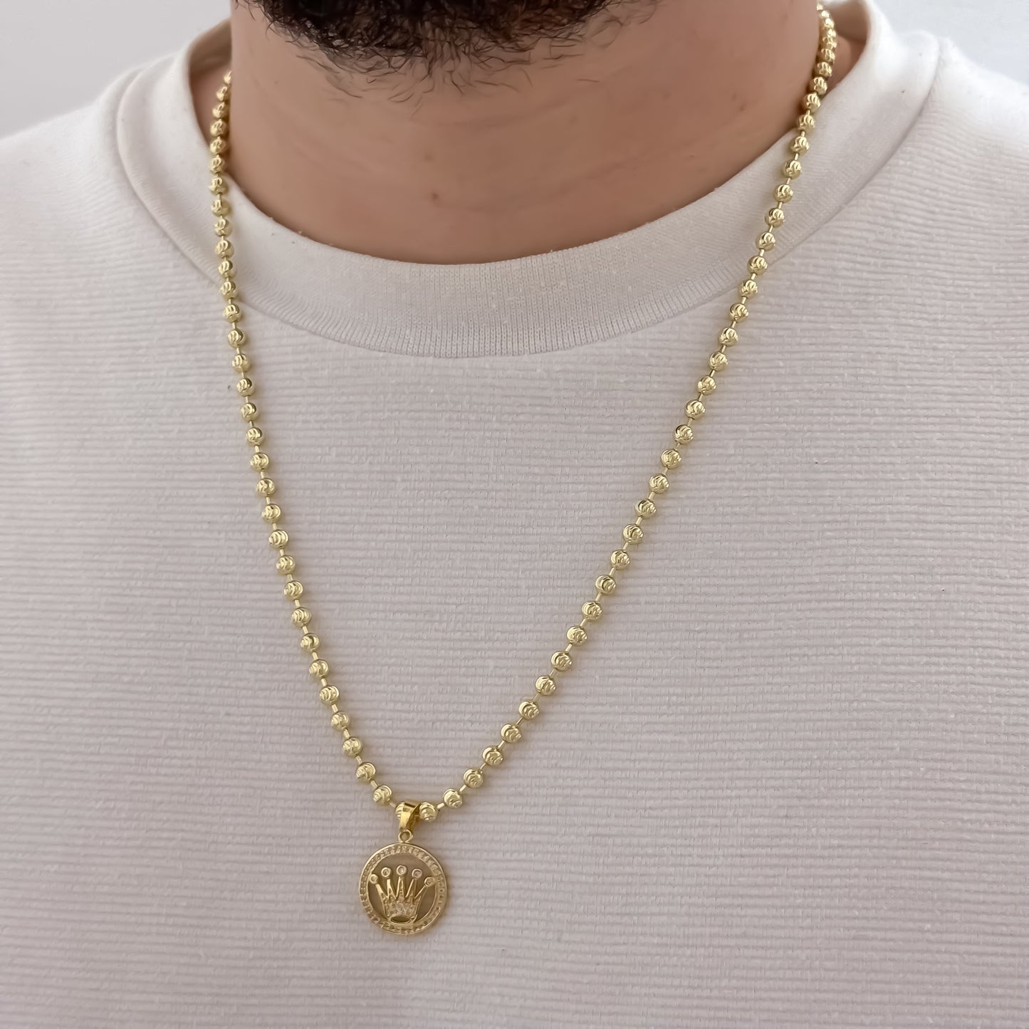 Cadena Tejido Militar de Hombre de 60cm de 4mm de Grosor + Dije de Corona Rolex en  Oro Laminado 18k con Garantia de por vida