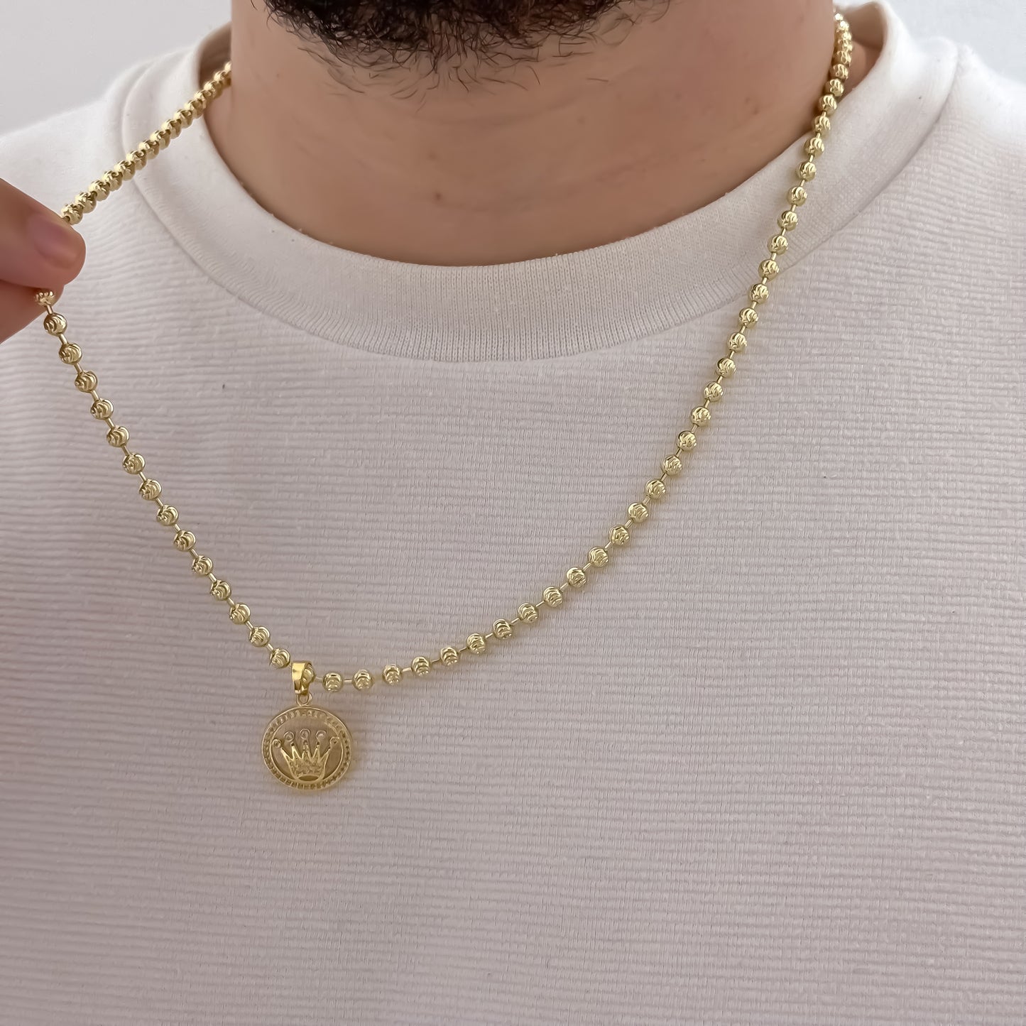 Cadena Tejido Militar de Hombre de 60cm de 4mm de Grosor + Dije de Corona Rolex en  Oro Laminado 18k con Garantia de por vida