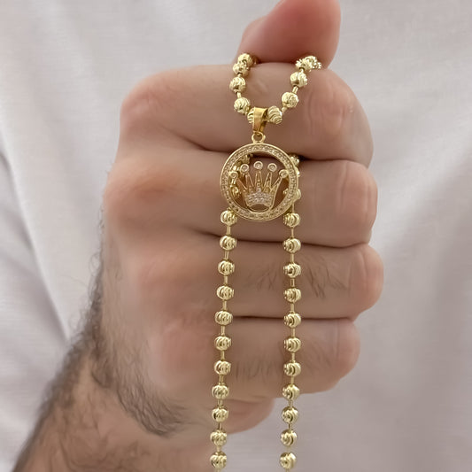 Cadena Tejido Militar de Hombre de 60cm de 4mm de Grosor + Dije de Corona Rolex en  Oro Laminado 18k con Garantia de por vida