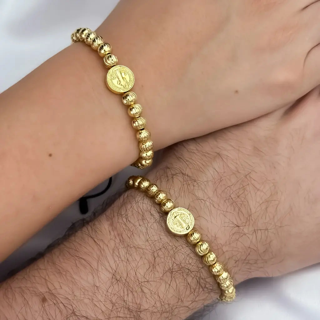 Manillas Para Pareja Con Herraje De San Benito Y Balines Italianos De 4mm
