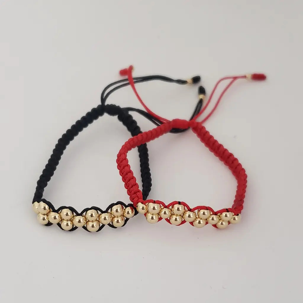 Par De Manillas Roja Y Negra De Tejido Macramé Con Tejido De Balines Lisos + Envío Gratis