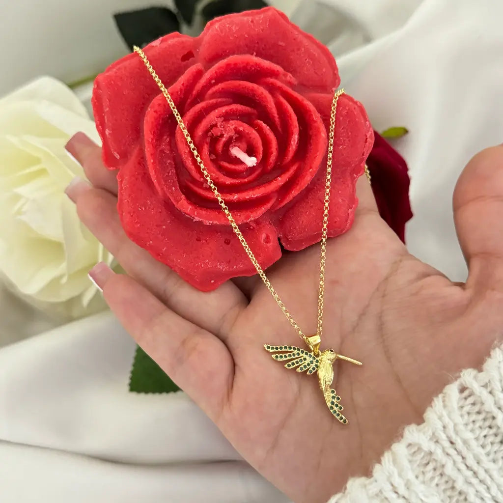 Promoción Para El Dia De Las Madres Con Cadena De Tejido Aros De 50cm-1mm De Grosor + Dije De Colibrí + Vela De Diseño De Rosa + Envío Gratis