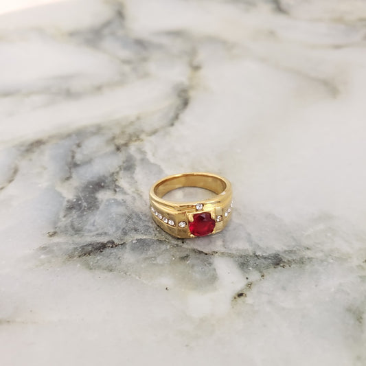 Anillo De Caballero Con Cristal Rojo + Envío Gratis