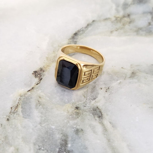 Anillo Cuadrado Circon Negro de Caballero + Envio Gratis