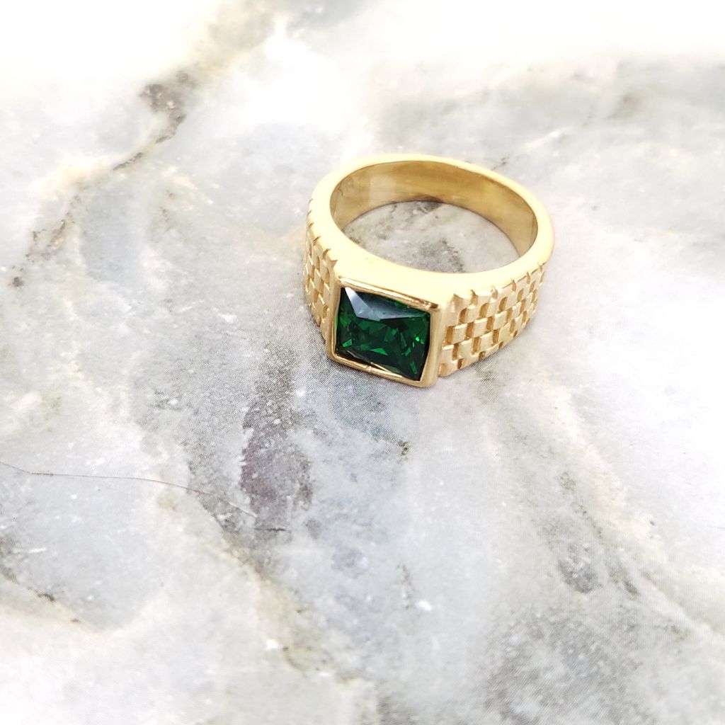 Anillo de Caballero Cuadrado Circonia Verde + Envio Gratis